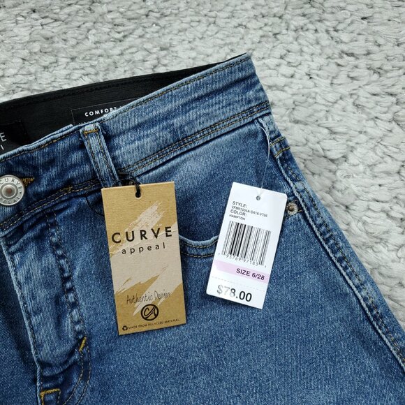Curve Appeal Jeans High Rise Concealed Comfort Waist Straight Blue Size 6 28 - Picture 6 of 8